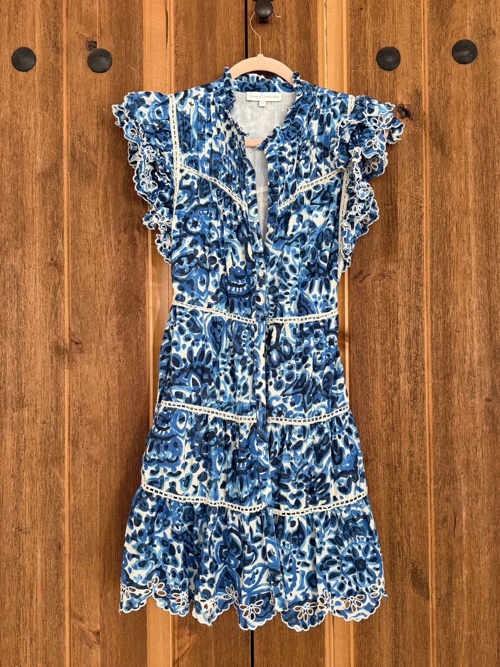House of Harlow 1960 Blue White Floral Lace-Trim Mini Dress